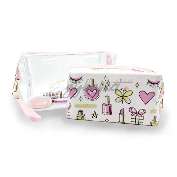 Makeup Bag Set Double Dose of Beauty Essential Makeup Bag Duos Clear & Chic - Image 1