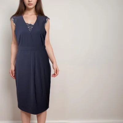Shein Elegant Navy Lace-Detail V-Neck Dress from Comma