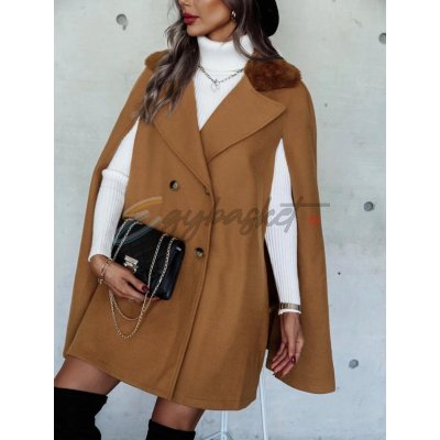 Shein Borg Collar Cloak Sleeve Double Breasted Overcoat