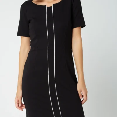 Comma classic dress with decorative piping in black