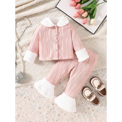 SHEIN Girl Fluffy Collar Autumn Set