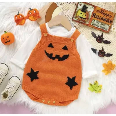 Shein Baby Pumpkin Knitted Romper