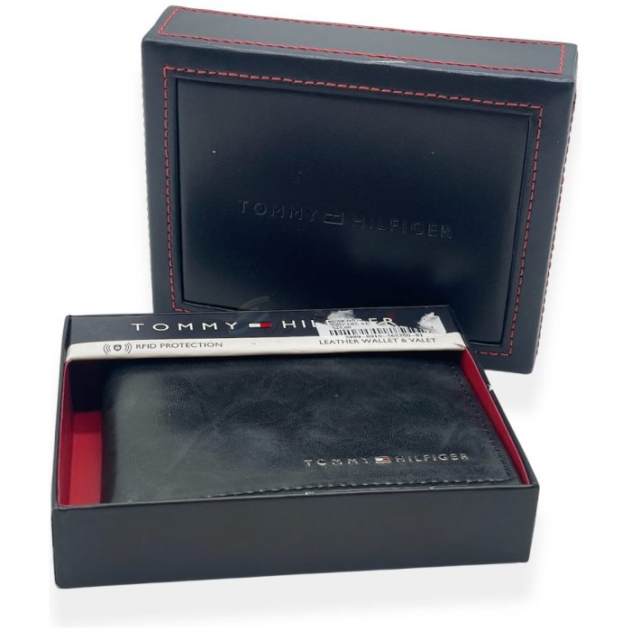 Genuine Tommy Hilfiger Men’s Leather Wallet And Valet BLACK – RFID PROTECTION - Image 1