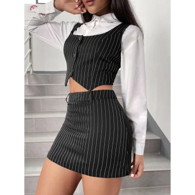 SHEIN Button Front Cropped Top & Tight Skirt Set