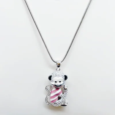NEFERU Sparkle Monkey Pendant – Silver Statement Necklace