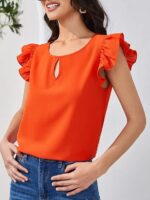 Orange Ruffled Neckline Blouse