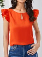 Orange Ruffled Neckline Blouse - Image 3