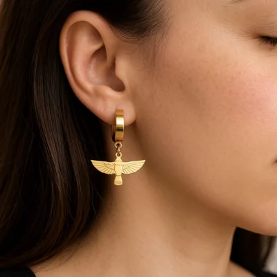 NEFERU Golden Horus Wing Hoop Earrings