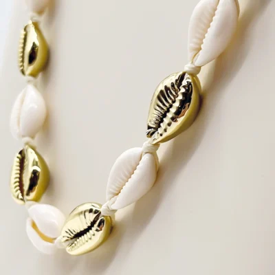 NEFERU Coastal Clash White & Gold Cowrie Shell Necklace