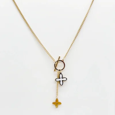 NEFERU Dual Bloom Toggle Necklace – Gold Finish